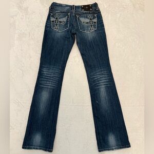 Miss Me Dark Blue Flare Y2K Low Rise Jeans